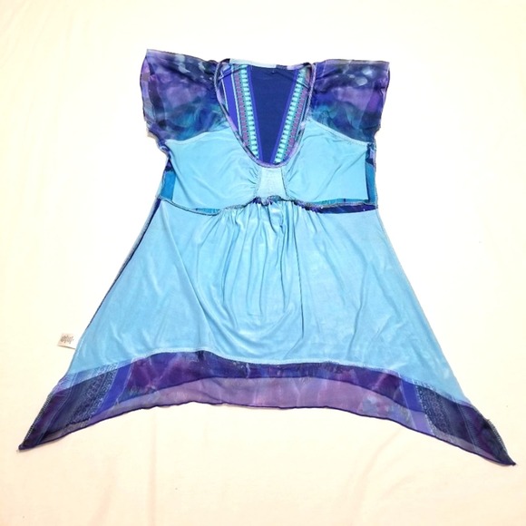 Live and let live Womens Top PM Petite Medium Blue Purple Butterfly Cap Sleeve - Picture 10 of 12